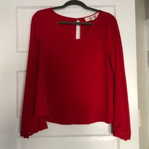 Red bell Long sleeve laser cut blouse - size M